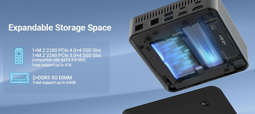 MINIX N512 Mini PC, Intel Core i5-12600H 8 jadier Max. 4.5GHz, 16GB RAM 1TB SSD, 2*HDMI + USB-C + Thunderbolt 4 Quad Screen Display, WiFi 6 Bluetooth 5.2, 4*USB3.2, 1*2.5G LAN, 1*1G LAN, 1*Audio Jack